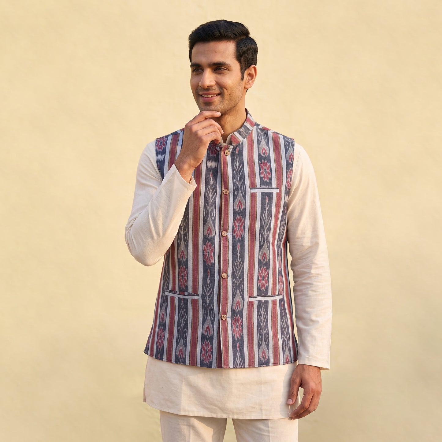 Sambalpuri Ikat Weave Cotton Men Nehru Jacket 03
