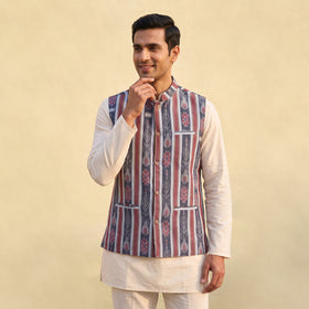 Sambalpuri Ikat Weave Cotton Men Nehru Jacket 03