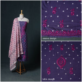 Lucknowi Chikankari Hand Work Unstitched Dress Material: Kurta & Dupatta with Jewellery 25