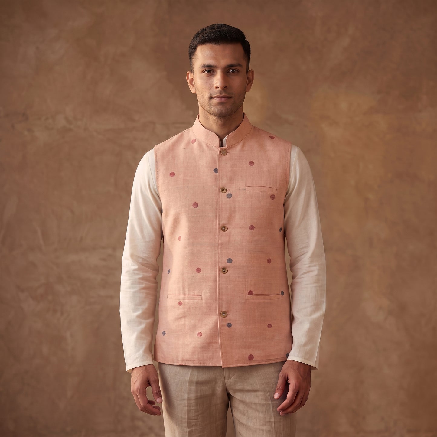 Handwoven Cotton Nehru Jacket for Men in Jamdani Buti of Srikakulam 19