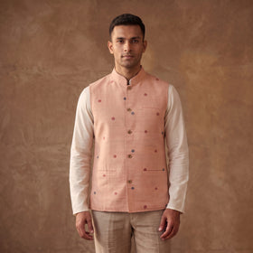 Handwoven Cotton Nehru Jacket for Men in Jamdani Buti of Srikakulam 19