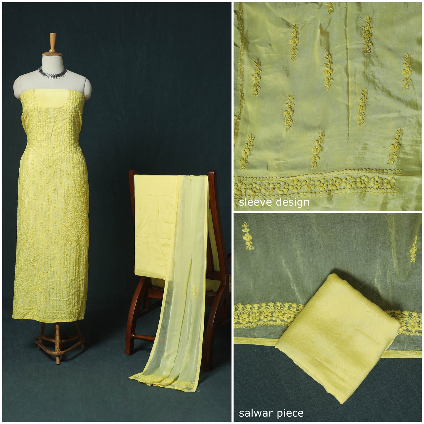 Yellow - Hand Embroidered Muslin 3pc Unstitched Dress Material 24