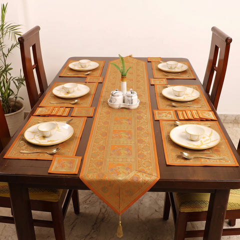 Brocade Banarasi Silk Dining Table Linen with 1 Runner, 6 mats and 6 coasters 10