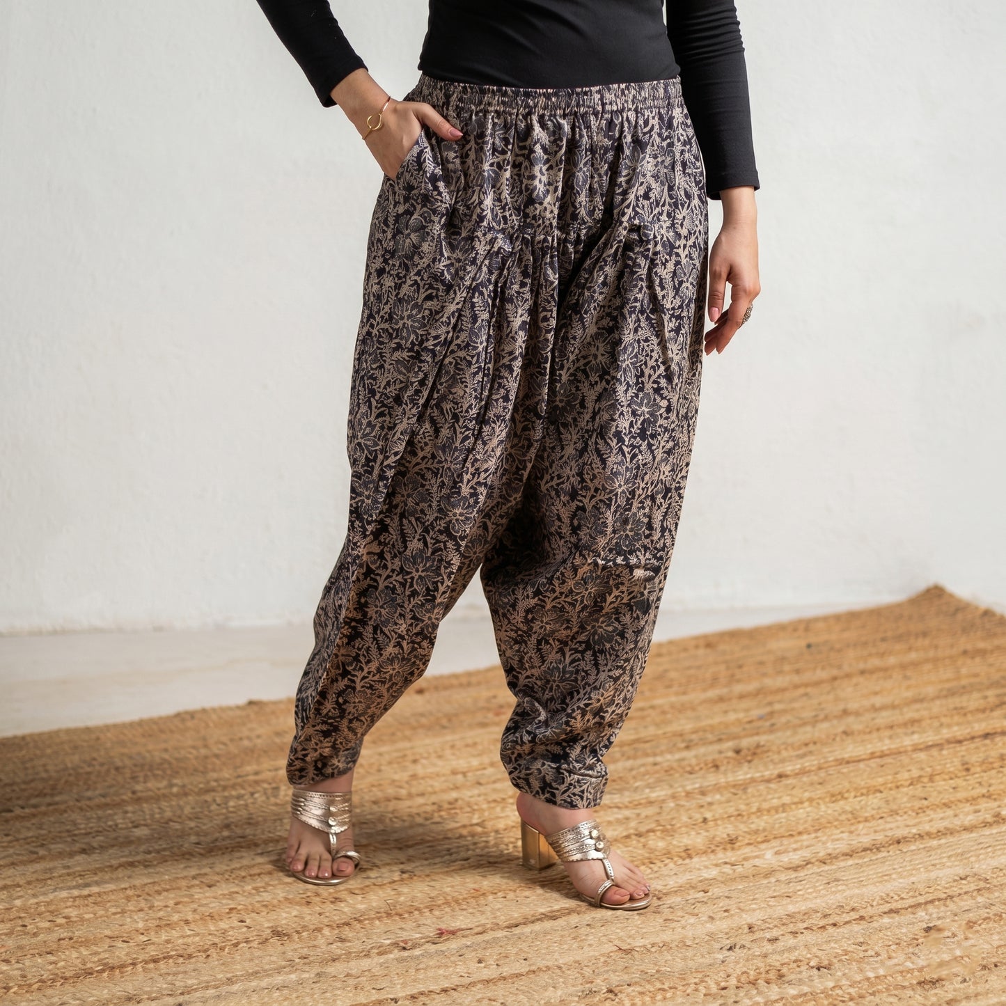 Elastic Waist Block Print Cotton Kalamkari Salwar for Women 33