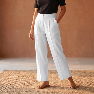 Elastic Waist Cotton Plain Palazzo for Women 01
