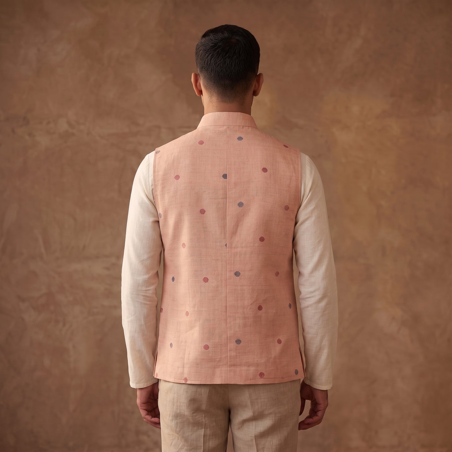 Handwoven Cotton Nehru Jacket for Men in Jamdani Buti of Srikakulam 19