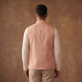 Handwoven Cotton Nehru Jacket for Men in Jamdani Buti of Srikakulam 19