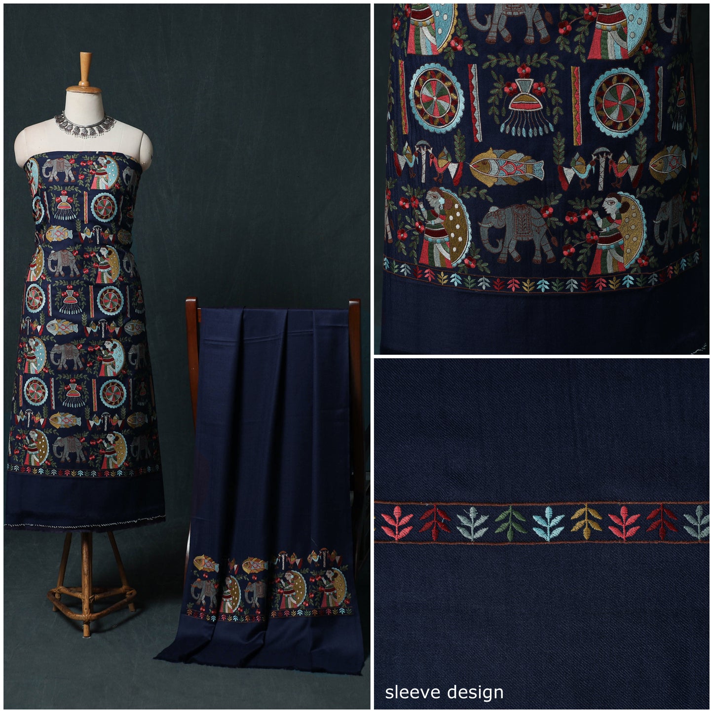 3pc Heavy Embroidered Wool Unstitched Dress Material Suit Set 26