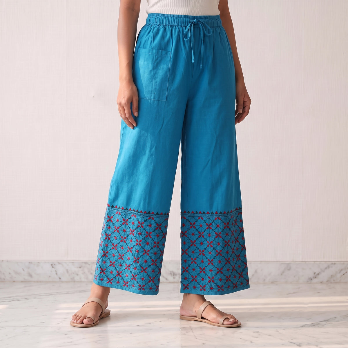 Bengal Kantha Hand Embroidered Cotton Palazzo 10