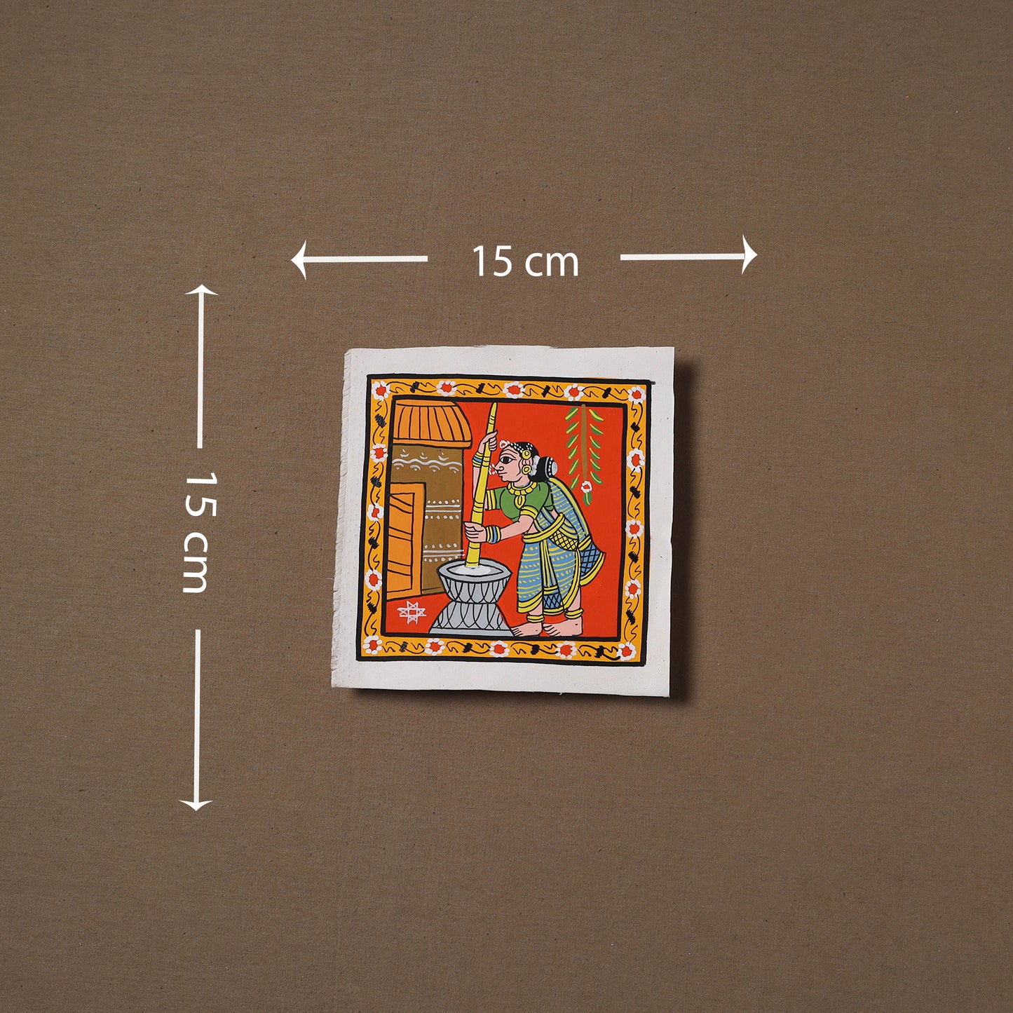 Handpainted Cheriyal Scroll Painting by Dhanalakota Sai Kiran (6 x 6 in) 55