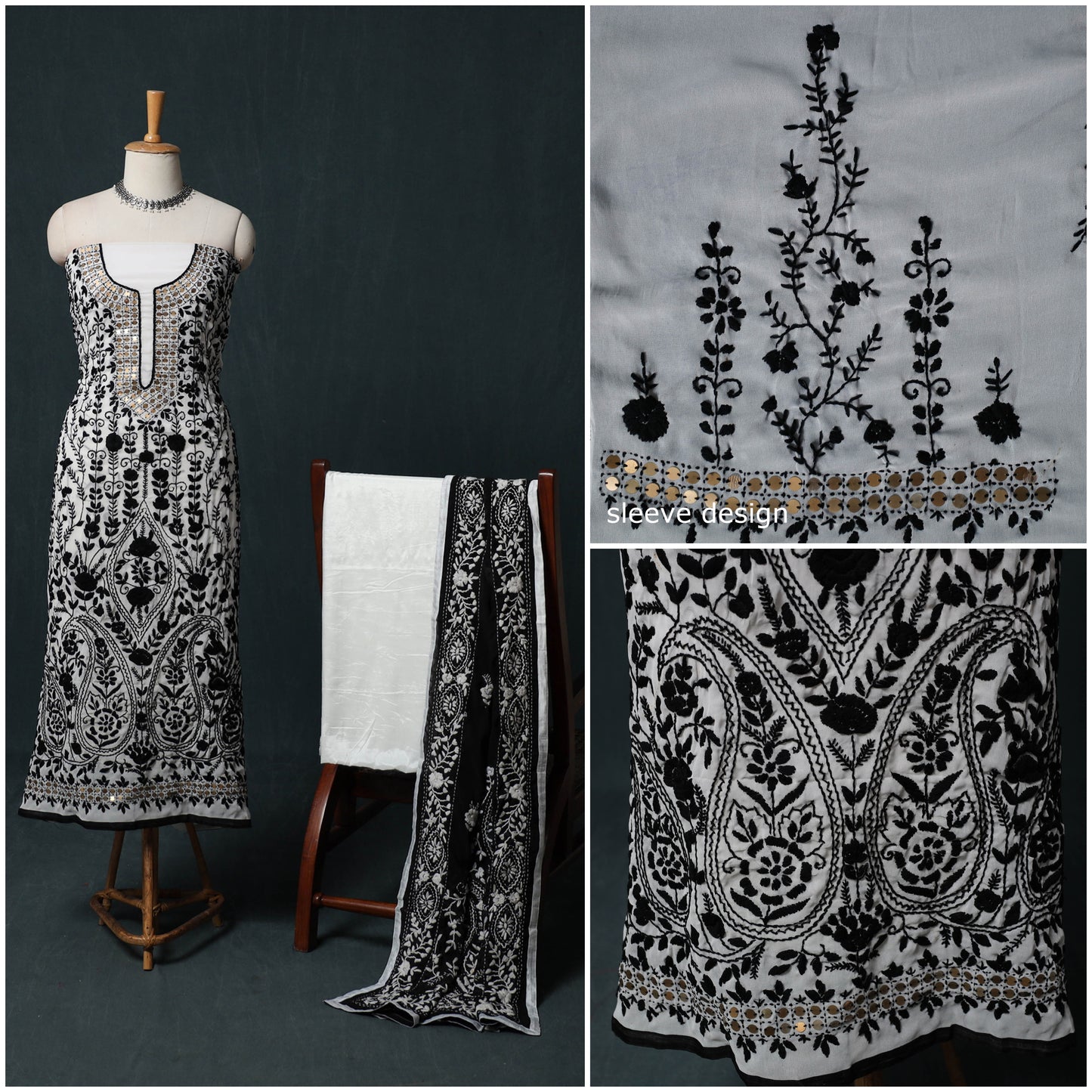 Hand Embroidered Georgette 3pc Unstitched Dress Material Suit Set 41