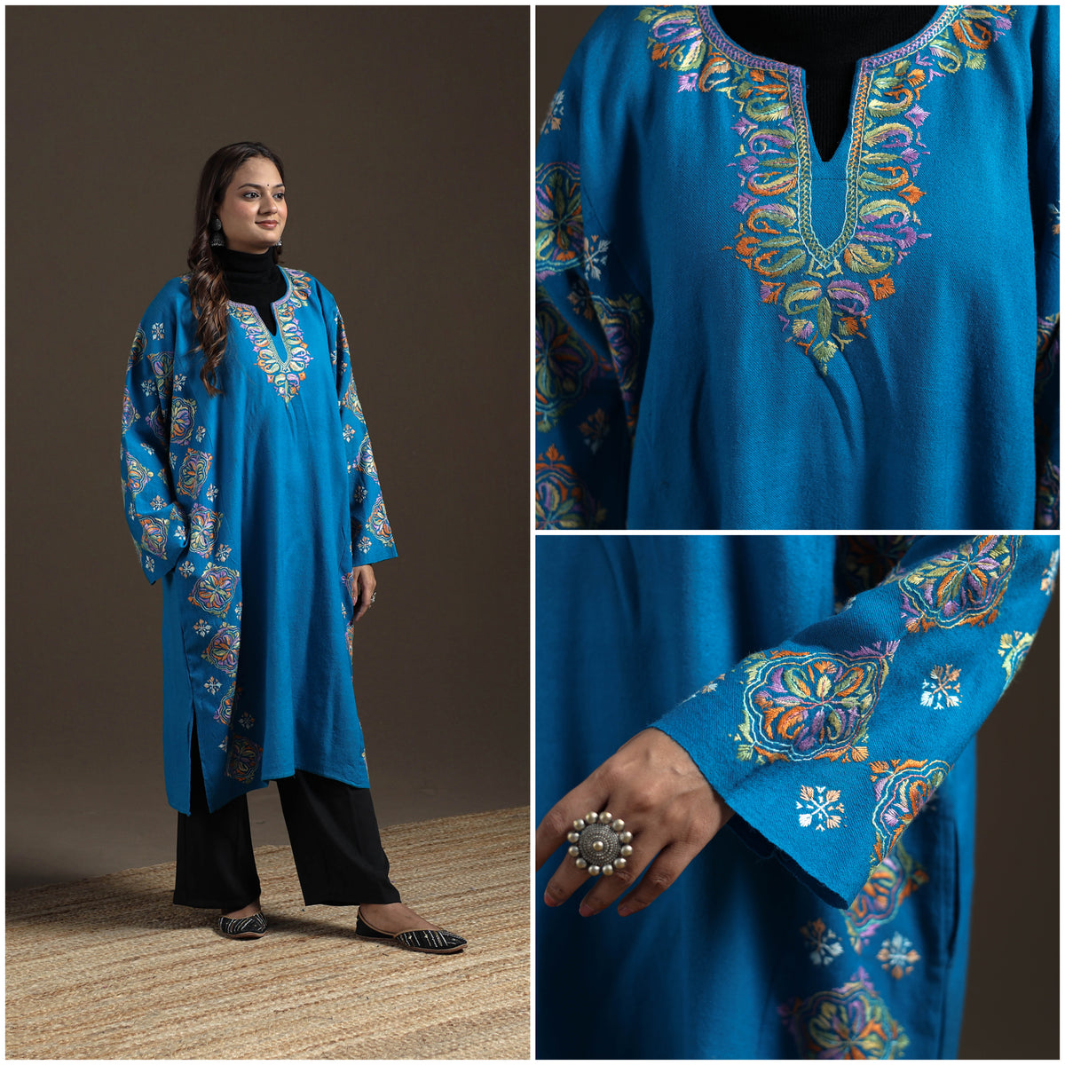 Kashmiri Heavy Sozni Hand Embroidered Handwoven Merino Wool Pheran 25