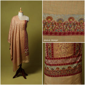 Brown - 3pc Heavy Chain Stitch Embroidered Merino Wool Unstitched Dress Material 36