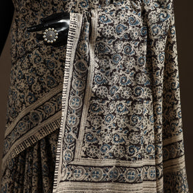 Black - natural dyed pedana cotton kalamkari saree 05