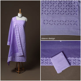 Applique Cutwork Cotton Unstitched Dress Material: Kurta, Bottom & Dupatta 27