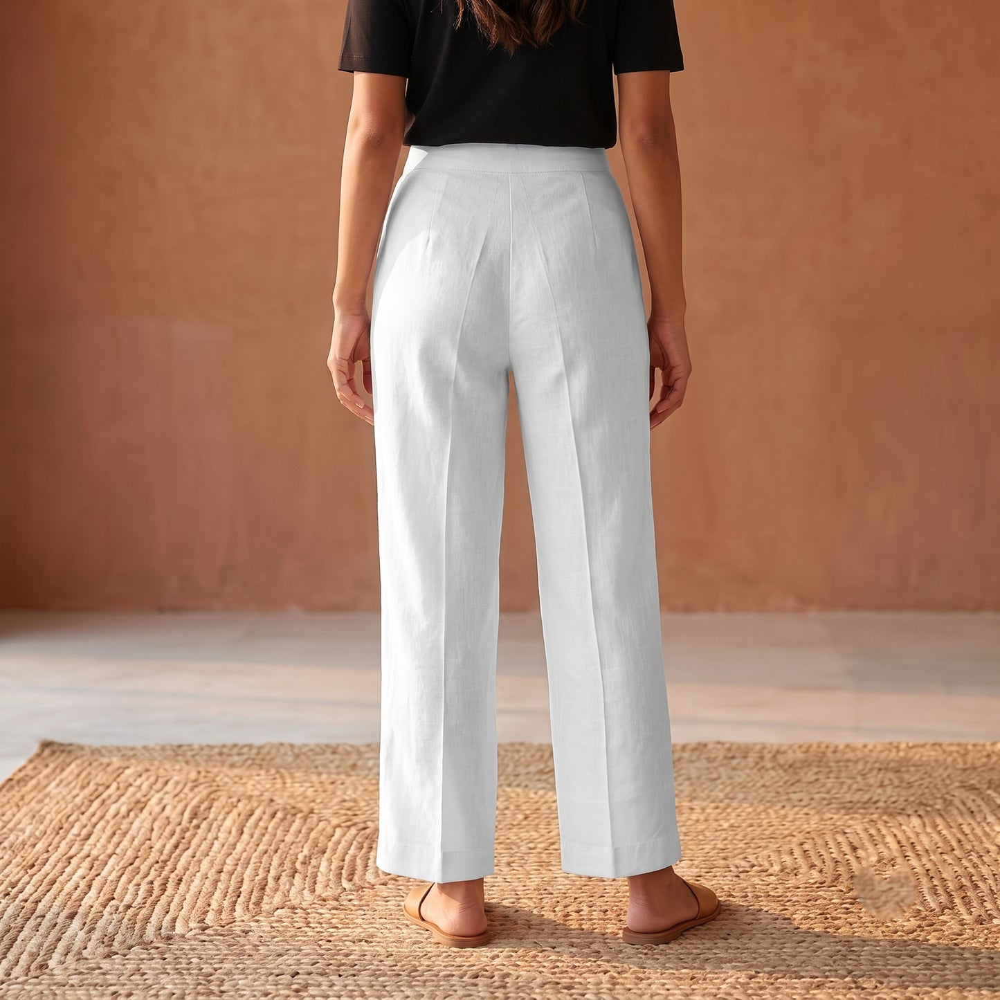 Elastic Waist Cotton Plain Palazzo for Women 01