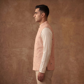 Handwoven Cotton Nehru Jacket for Men in Jamdani Buti of Srikakulam 19