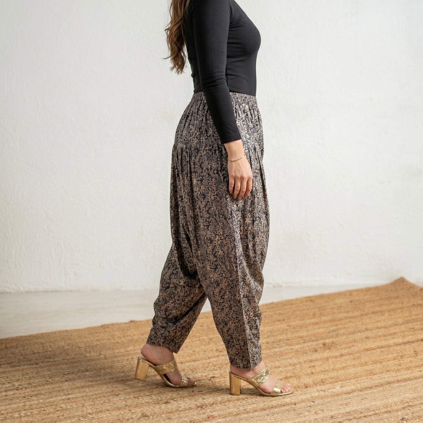 Elastic Waist Block Print Cotton Kalamkari Salwar for Women 33