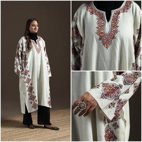 Kashmiri Heavy Sozni Hand Embroidered Handwoven Merino Wool Pheran 26