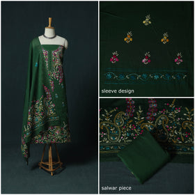 Green - Hand Embroidered Cotton 3pc Unstitched Dress Material 57