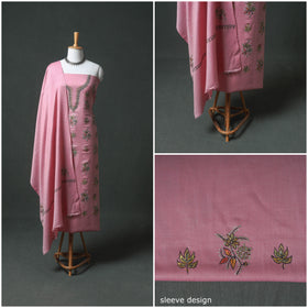 Kashmiri Sozni Hand Embroidered Pure Merino Wool Unstitched Dress Material: Kurta, Bottom with Dupatta 27