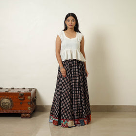 Black - hand printed cotton long bagru skirt 06