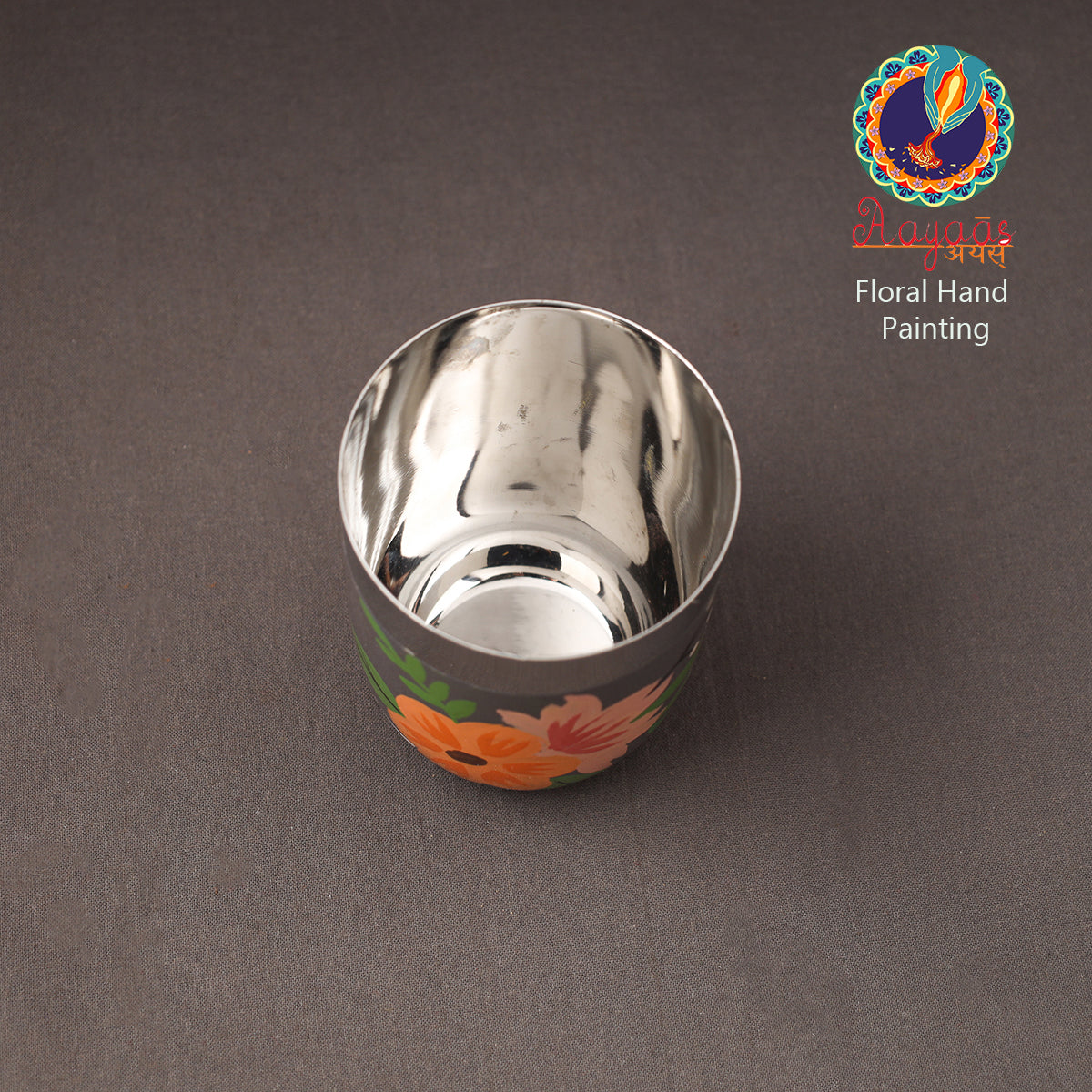 Floral Handpainted Enamelware Stainless Steel Glass 28