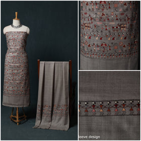 3pc Heavy Embroidered Wool Unstitched Dress Material Suit Set 72