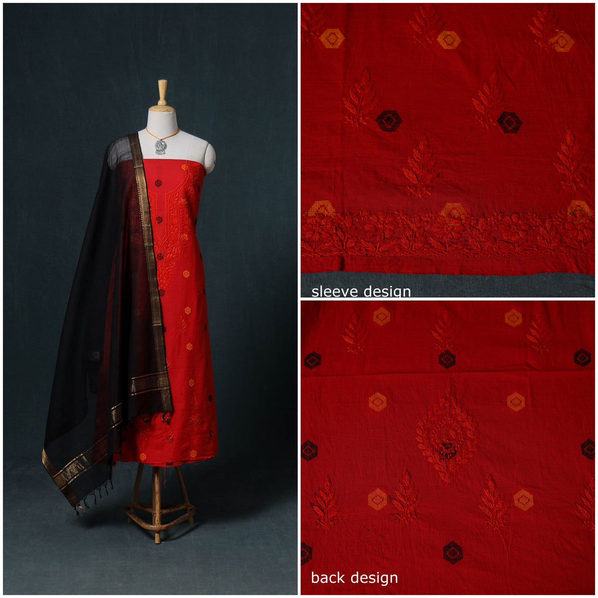 Lucknowi Chikankari Hand Work Unstitched Dress Material: Kurta & Dupatta with Jewellery 28