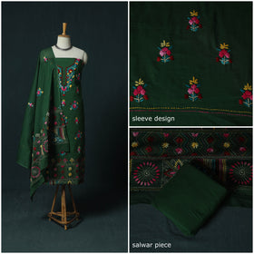 Green - Hand Embroidered Cotton 3pc Unstitched Dress Material 58