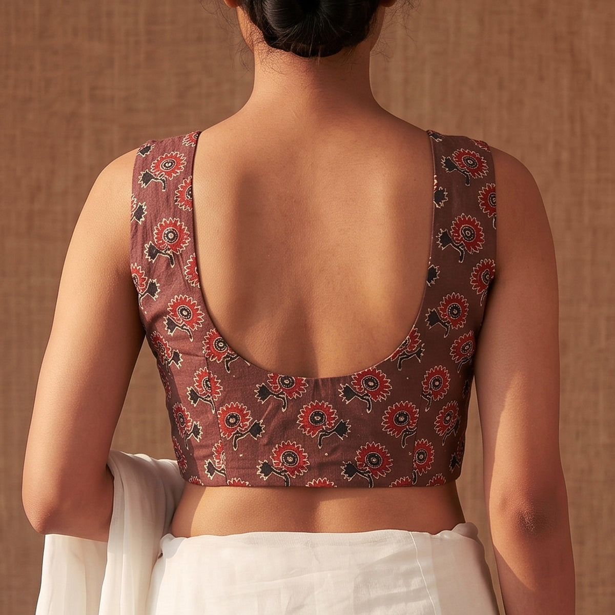 Ajrakh Hand Block Print Modal Silk Sleeveless Readymade Blouse 07