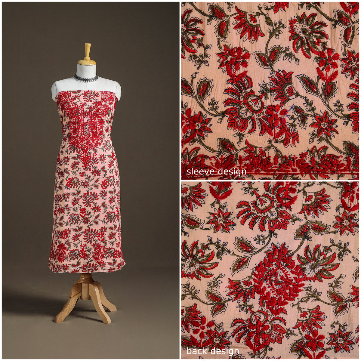 Lucknowi Chikankari Hand Embroidered Cotton Unstitched Kurta Material (2.5M) 28
