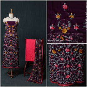 Hand Embroidered Georgette 3pc Unstitched Dress Material Suit Set 44