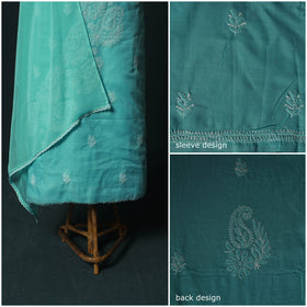 Blue - Lucknowi Chikankari Hand Embroidered Cotton 3pc Unstitched Dress Material Suit Set 28