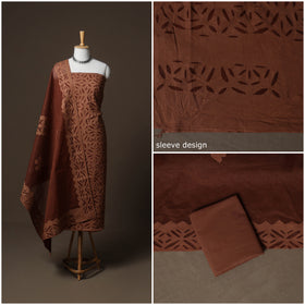 Applique Cutwork Cotton Unstitched Dress Material: Kurta, Bottom & Dupatta 29