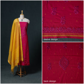 Lucknowi Chikankari Hand Work Unstitched Dress Material: Kurta & Dupatta with Jewellery 29