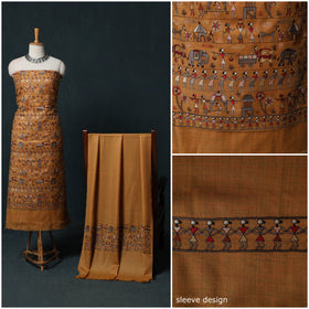 3pc Heavy Embroidered Wool Unstitched Dress Material Suit Set 73