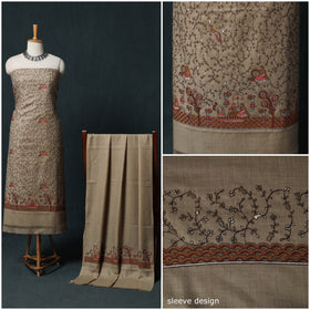 3pc Heavy Embroidered Wool Unstitched Dress Material Suit Set 29