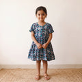 Blue - pure cotton girls frock dress in batik block prints