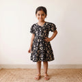 Black - pure cotton girls frock dress in sanganeri floral