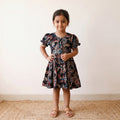Black - pure cotton girls frock dress in kalamkari prints