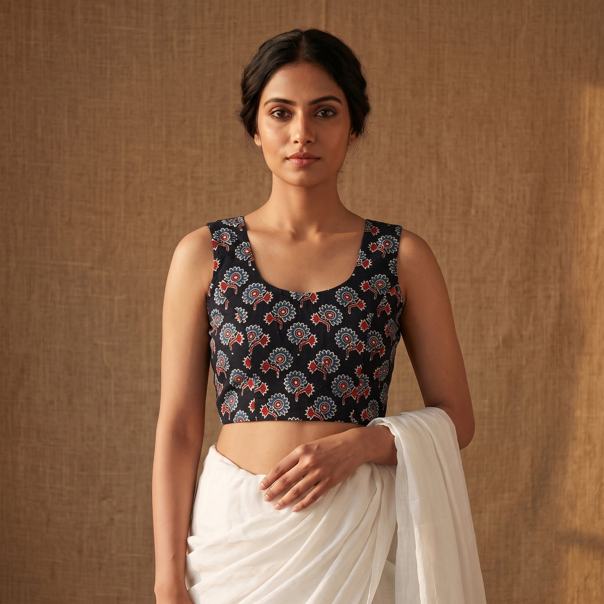 Ajrakh Hand Block Print Modal Silk Sleeveless Readymade Blouse 10