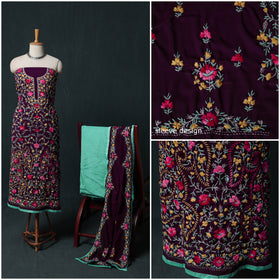 Hand Embroidered Georgette 3pc Unstitched Dress Material Suit Set 45