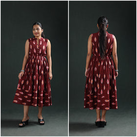 Pochampally Ikat Cotton Sleeveless Tiered Long Dress for Women 08