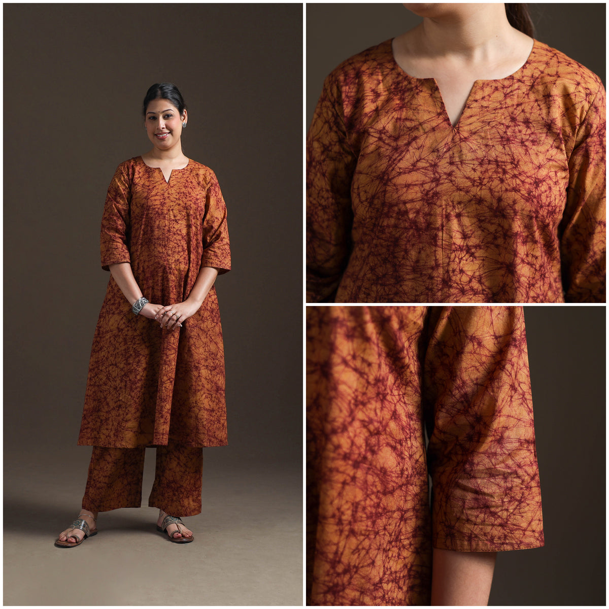 Hand Batik Print Cotton A-Line Kurta with Palazzo Set for women 04