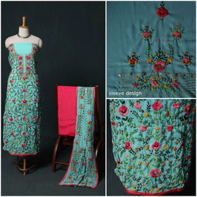 Hand Embroidered Georgette 3pc Unstitched Dress Material Suit Set 02