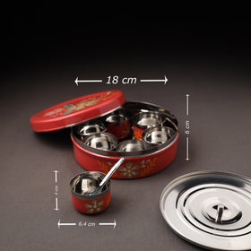Floral Handpainted Enamelware Stainless Steel Masala Box (7 x 7 in) 02