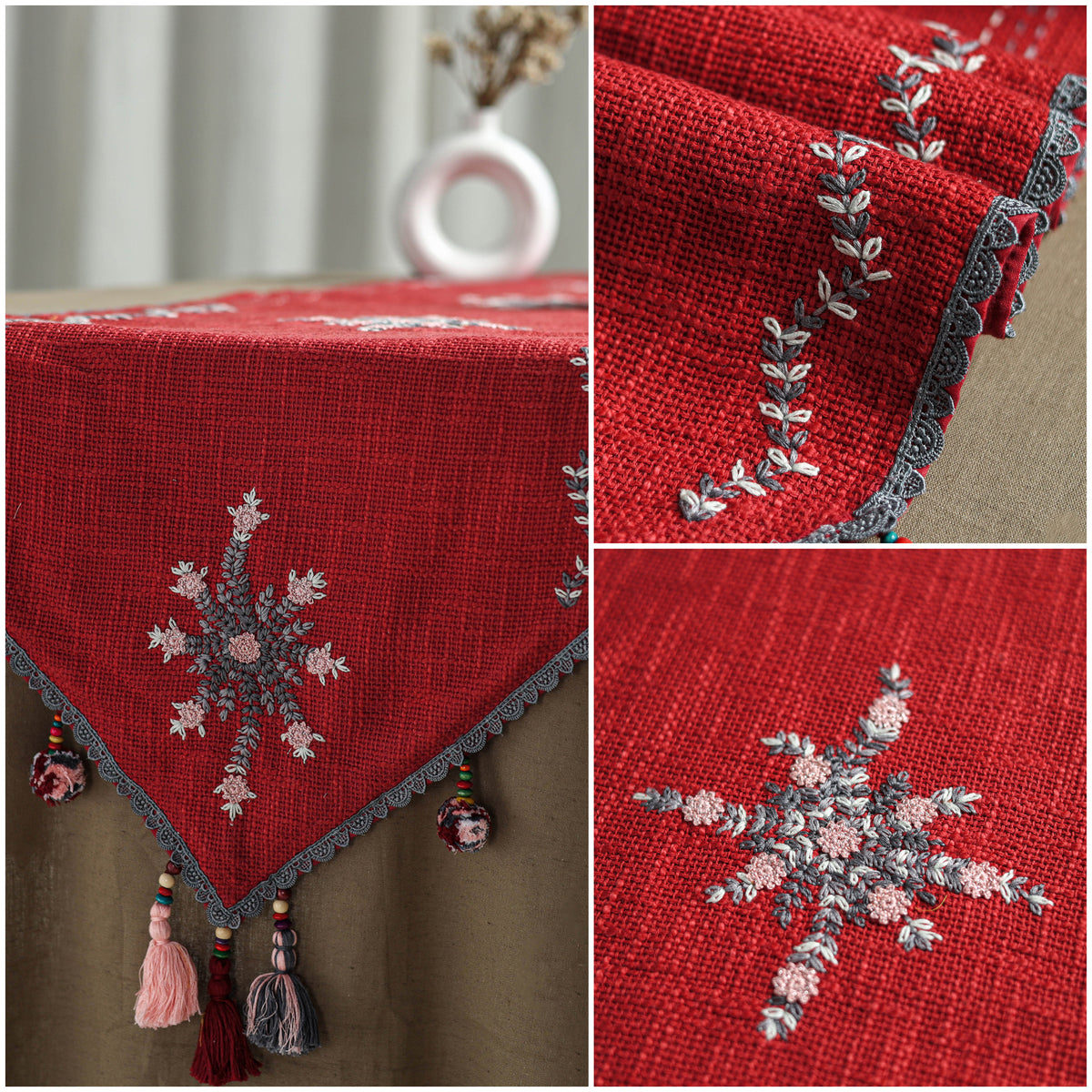 Red - Tribal Hand Embroidered Table Runner by Kamli 17