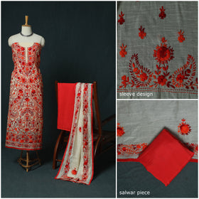 Hand Embroidered Chanderi Silk 3pc Unstitched Dress Material 29