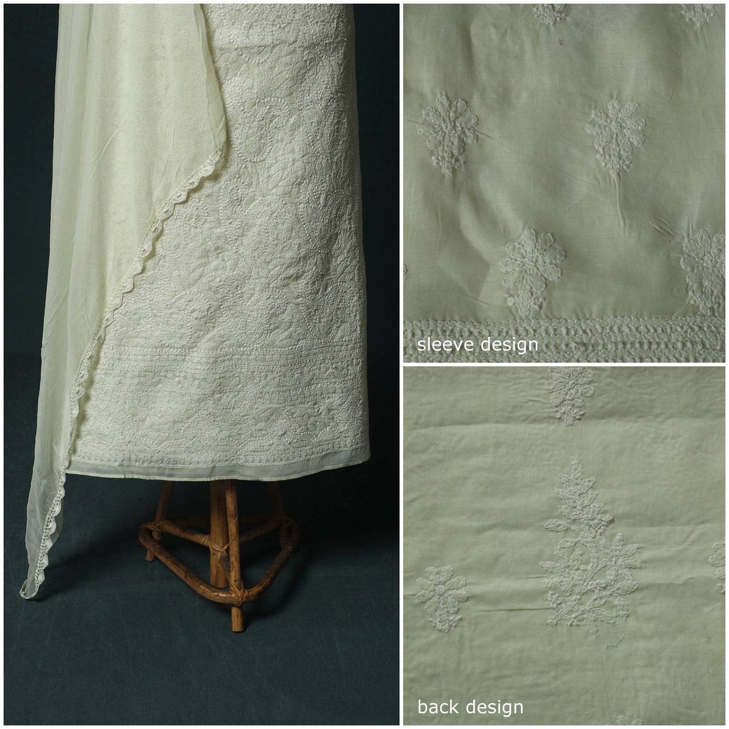 Lucknowi Chikankari Hand Embroidered Cotton 3pc Unstitched Dress Material Suit Set 02